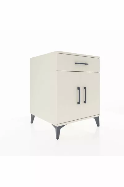 Kronos Table de chevet avec une étagère, un tiroir et deux portes Pierre de lune