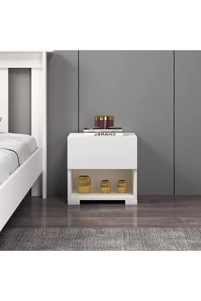Comodino bianco in MDF senza guide