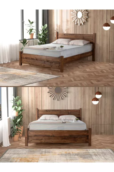 Ares Double Solid Natural Wood Bed Frame