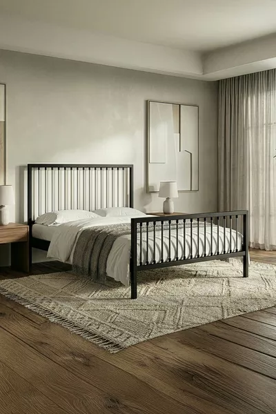 Breeze Double Iron Metal Bed Frame (BLACK-GRAY) (WOODEN SLATS)