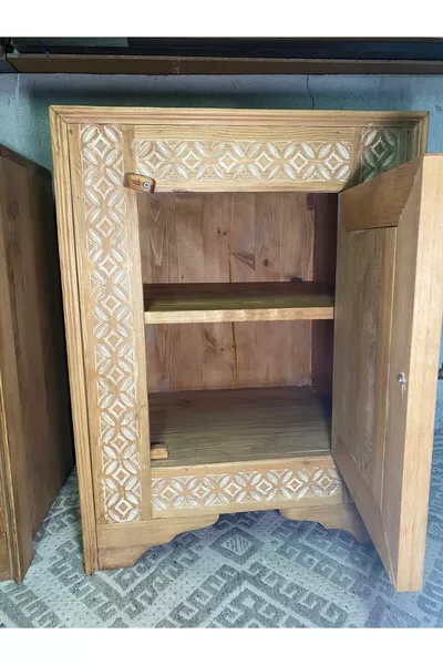 Ahşap Oyma İkili Komodin