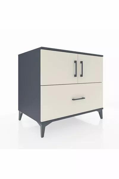 Kronos Dressoir met 2 Planken, 1 Lade en 2 Deuren, Antraciet-Leisteen