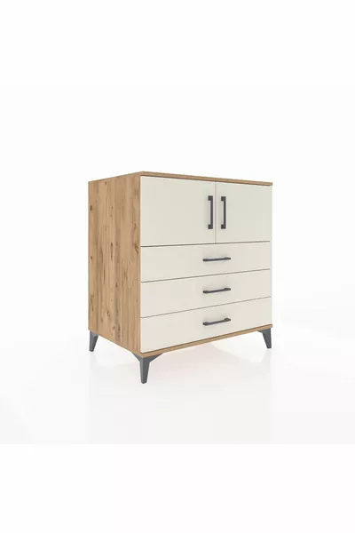 Kronos Kommode met 2 planken, 3 lades en 2 deuren, dennenhout-steengrijs