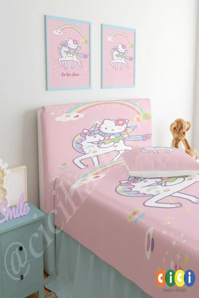 Housse de tête de lit Hello Kitty Poney Arc-en-ciel