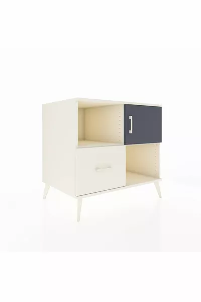 Commode Kronos avec 2 étagères, 1 tiroir et 1 porte, couleur Pierre de lune-Anthracite/Pierre de lune