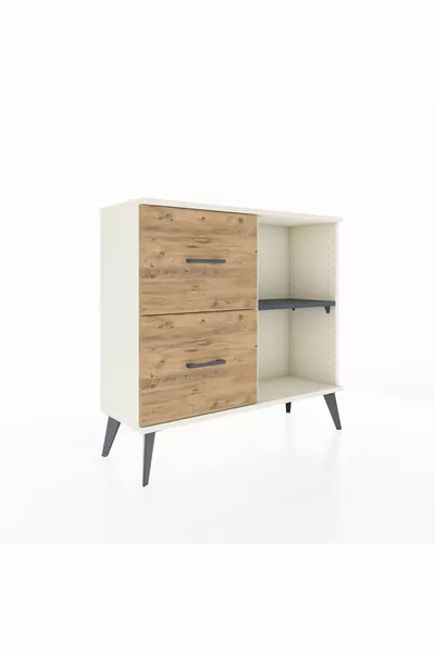 Comò Arges con Un Ripiano e 2 Cassetti Agata-Antracite/Pino