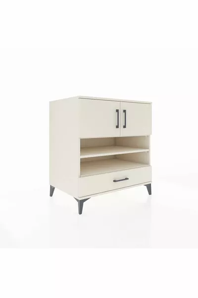 Commode Kronos avec 4 étagères, 1 tiroir et 2 portes, Pierre de Lune-Pierres de Lune