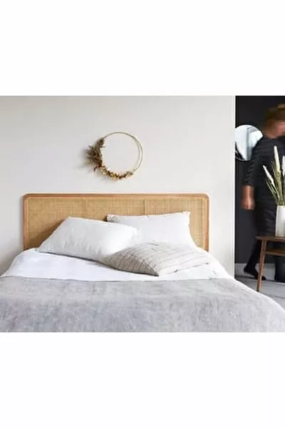 Natural Wood Bed Headboard with Nightstand