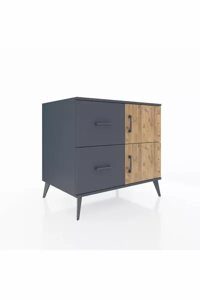 Commode Kronos à une étagère, 2 tiroirs, 2 portes, Anthracite-Pin/Anthracite