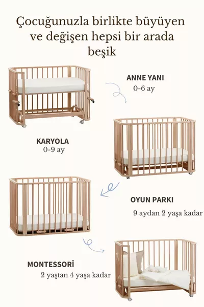 Naturholz Babybett-Set (BL) X-Mutterbett, Kinderbett, Laufstall, Montessori Juniorbett
