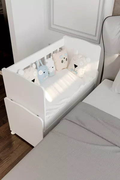 Rocking Mother-Side Wooden Baby Crib White Without Drawer