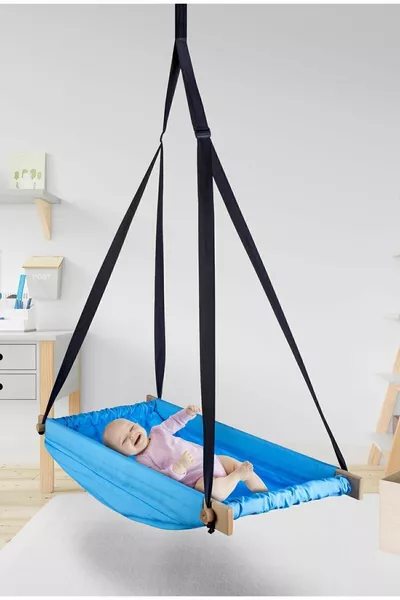Flow Blue Wooden Spring Bouncy Crib Hammock Hoppala Ceiling Hanging Hammock Swing Baby Bed