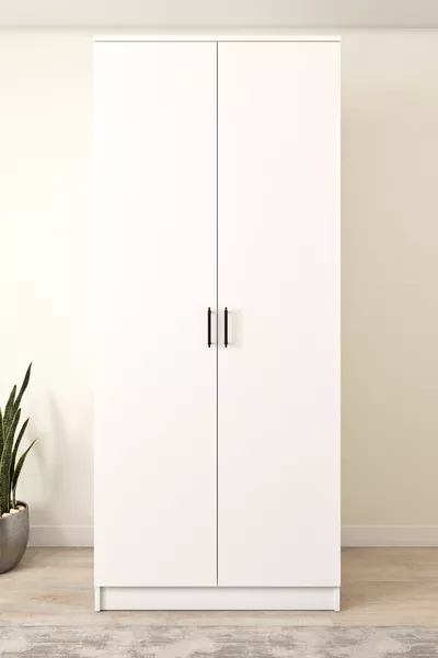 Ases  Armoire Spacieuse 2 Portes 2 Penderies Blanc - Chêne Saphir