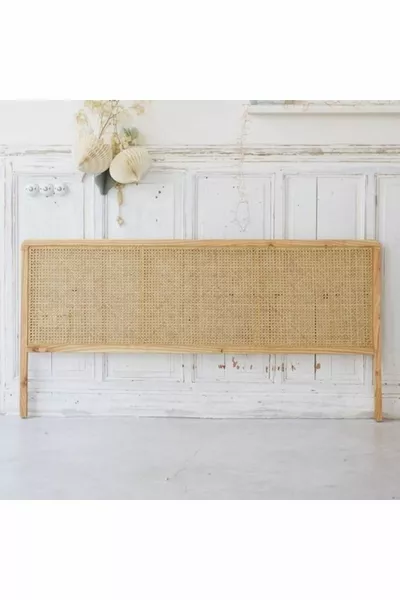Natural Wood Bed Headboard with Nightstand