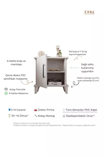 Comodino Moderno Adela con Maniglia Bianco