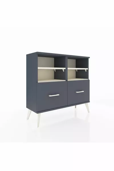 Commode Arges 4 étagères 2 tiroirs Anthracite-Silex/Anthracite