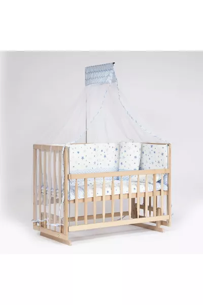 Super Full Natural Wooden Crib 4-Level Side-Swinging Baby Crib for Parents with Sleep Set + Mattress