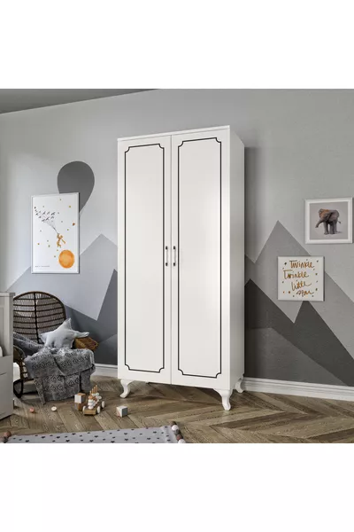 Style 2 Modern Patterned Wardrobe with 2 Doors, Clothes Closet - Made Entirely of First-Quality MDF