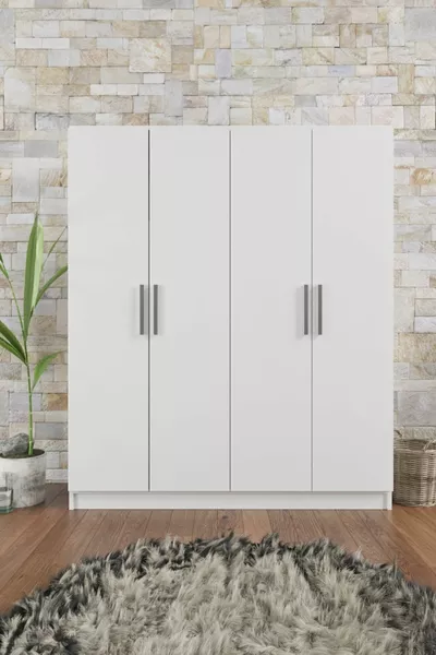 Armoire blanche  Milano à 4 portes avec  étagères et 2 penderies
