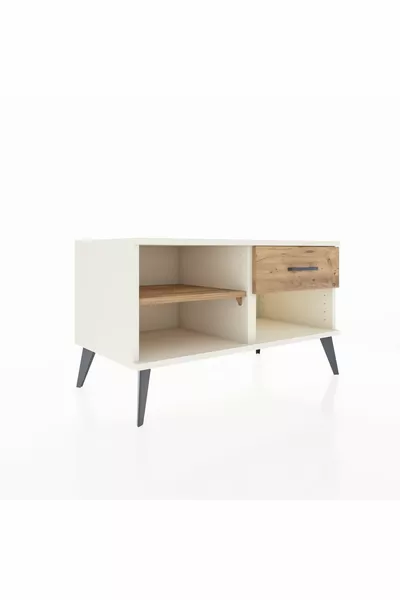 Commode Hyperion à une étagère et un tiroir, Pierre de lune-Pin