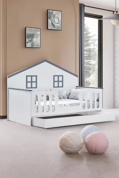Bello Kids' Room Set, Bello Bunk Bed, Fethiye 3-Door Wardrobe, Dresser - Gray