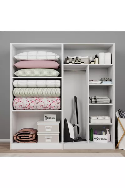 Ensemble d'armoire et d'étagère Lucas 4 portes 8 étagères - Blanc mat