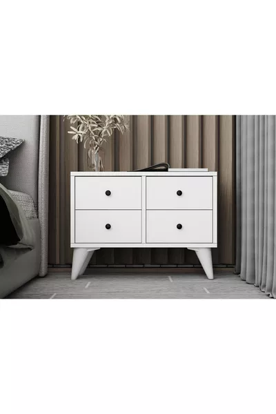 Eva Nettrends 4-Drawer Modern White Nightstand with Legs