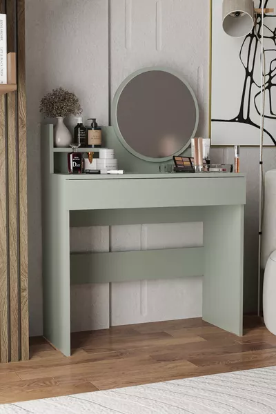 Harmony Single-Drawer Makeup Table (Round Mirror)