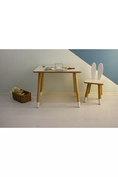 Ensemble de table et chaise Montessori pour enfants avec activité d'été - Dessin effaçable et oreilles de lapin