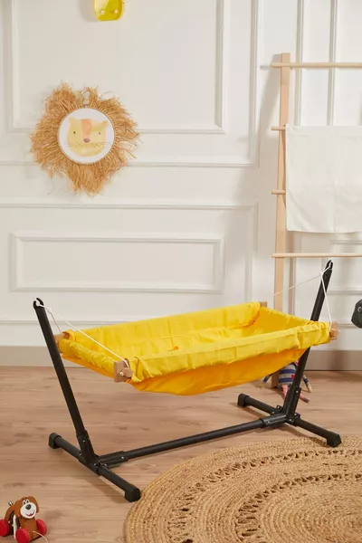 Wooden Baby Hammock Cradle with Stand (Yellow)