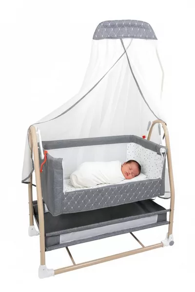 Royal Anne Seitliches Babybett mit Baldachin, Schaukelbett, Babybett, Elternbett