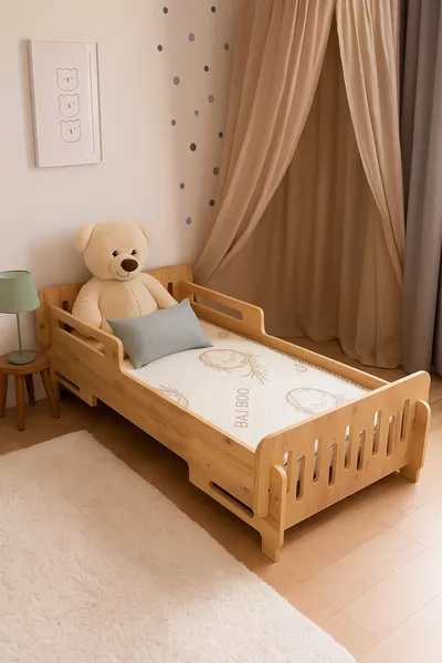 Industrial Living Child Floor Bed - cm - Baby and Children's Bed - MDF - Walnut