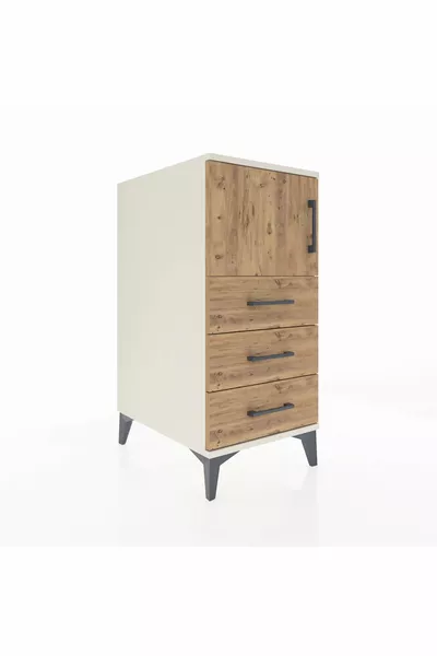 Kronos Nachtkastje Enkele Plank 3 Lade Enkele Deur Edelsteen-Hout