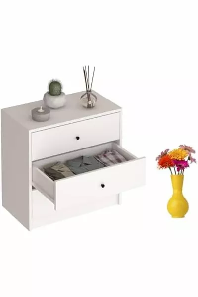 Comodino con 3 cassetti bianco