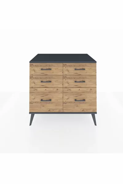 Commode Kronos 6 tiroirs Anthracite-Anthracite/Pin