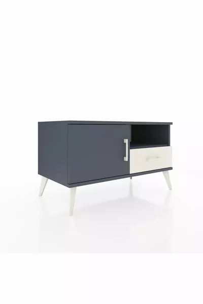 Commode Hyperion 2 étagères avec 1 tiroir et 1 porte, Anthracite-Anthracite/Gris pierre