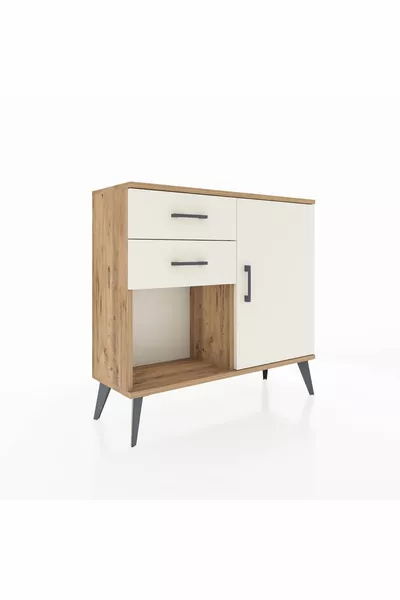 Arges Kommode mit einem Regal, 2 Schubladen und einer Tür aus Kiefer-Marmor