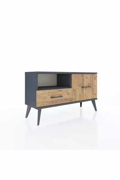 Commode Arges à une étagère et 2 tiroirs Anthracite-Anthracite/Sapin