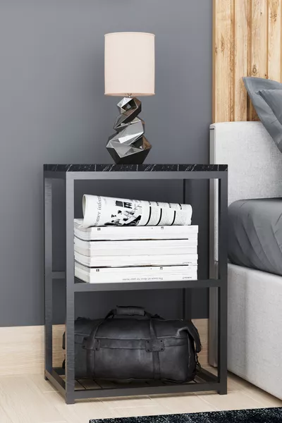 Metal Leg Decorative Wire Shelved Nightstand