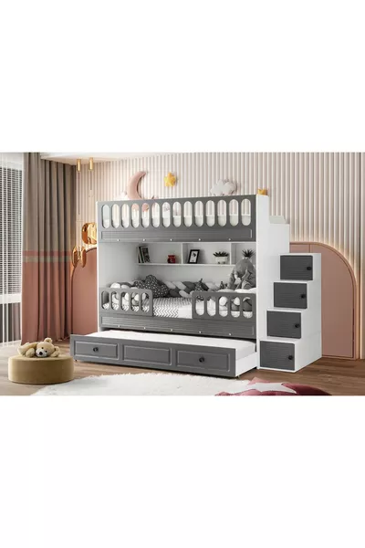 Rollladen-Etagenbett mit Kinderbett, stahlverstärkte Membranbeschichtung, 100 % MDF