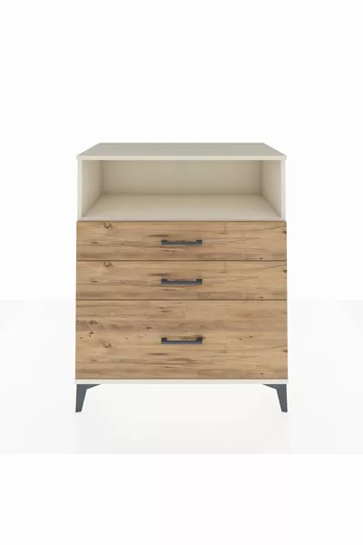 Commode Hyperion à une étagère et 3 tiroirs Pierre de lune-Pin