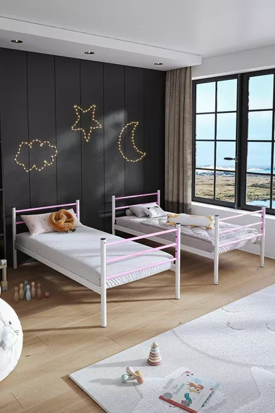 Lit superposé Trend compatible matelas Rose clair Métal démontable