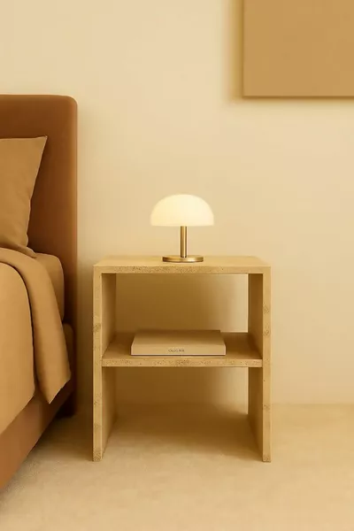 Travertine Patterned Nightstand, Side Table, Multi-Purpose Decorative Table, Scandinavian, Bohemian