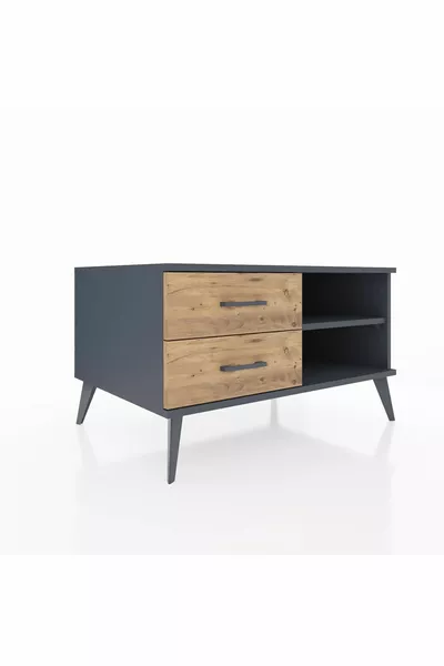 Kronos Dresser Single Shelf 2 Drawers Anthracite-Anthracite/Pine