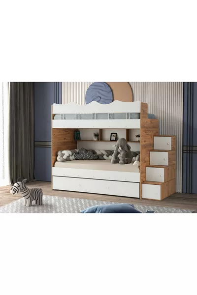 Letto a castello Bulut / 2 pezzi con materasso a molle in bambù inclusi / % MDF