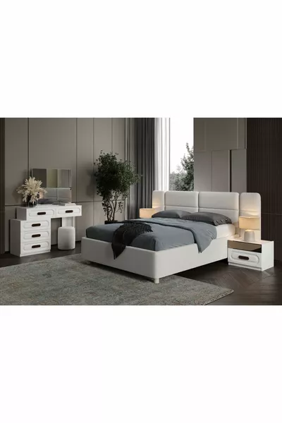 Rias White Bedroom Set with Reflective Glass