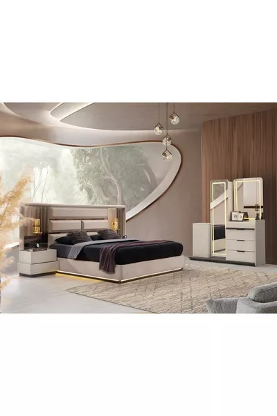 CHAMBRE À COUCHER EMİR AVEC LED ET SOCLE EN MDF