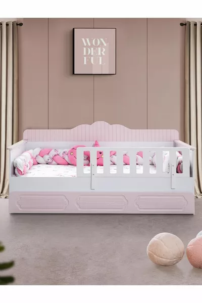 Bed with Drawers, Flower Montessori Bed with Drawers - Pink