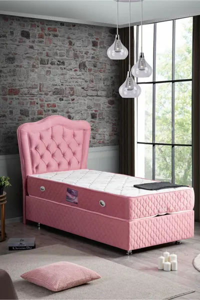 Camelli New Bed Base Headboard Deluxe Orthopedic Mattress Set, Pink