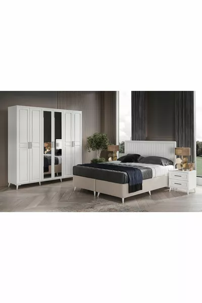 Ücretsiz Montaj Komple Mdf Sport 6 Kapaklı Beyaz Yatak Odası Takımı Baza Dahil